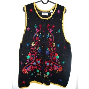 Vintage Christmas Vest Women's 1X Westbound‎ Knit Embellished Sweatervest Granny